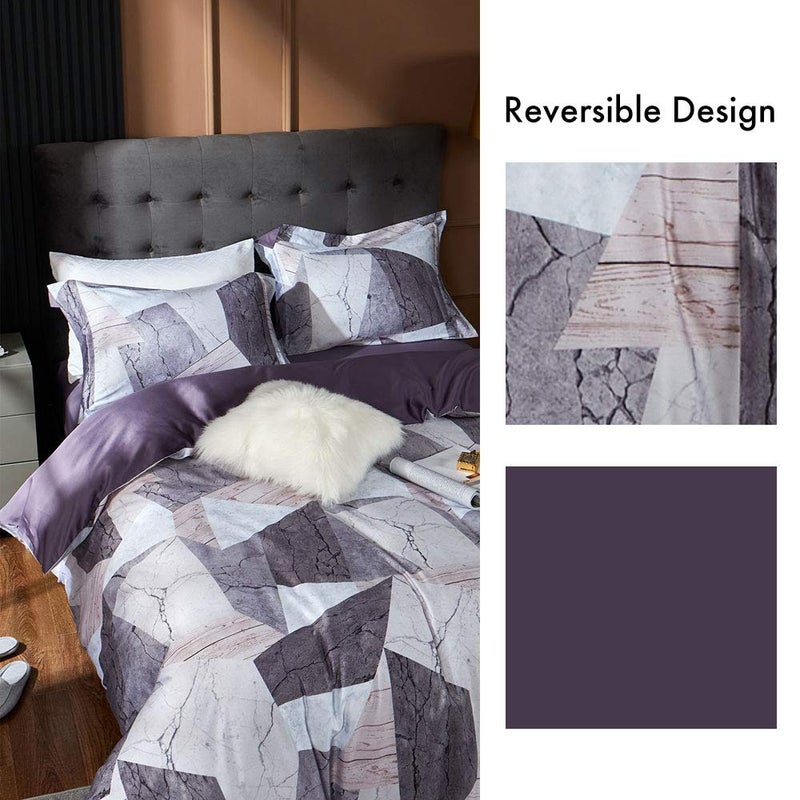 MILDLY 100% Long Staple Cotton Duvet Cover Set, 3pcs Geometric Marble Textured Pattern Printed Comforter Cover Set - Image 3